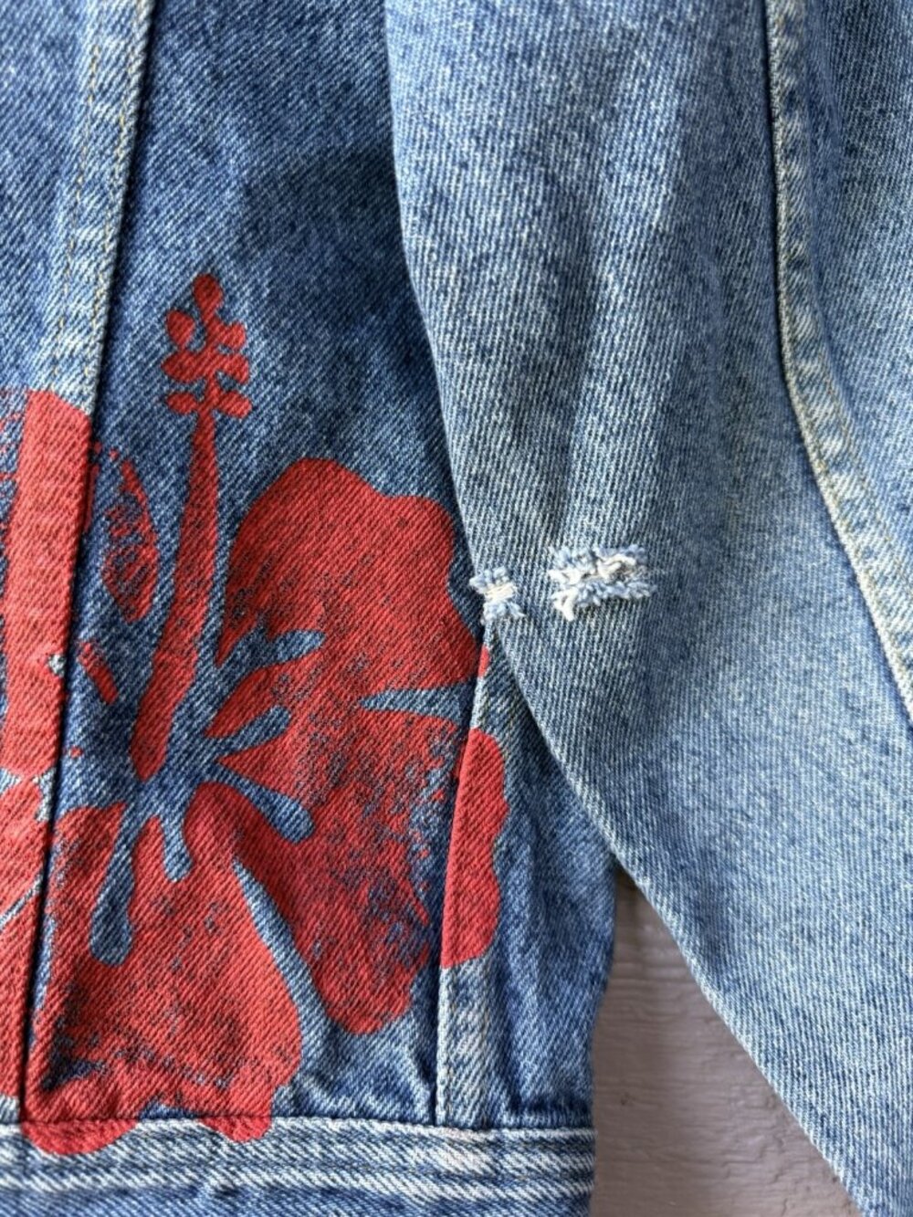 Free People x THNCLAFIX Women’s XS Hibiscus Denim Jacket Floral NWT - Picture 7 of 13